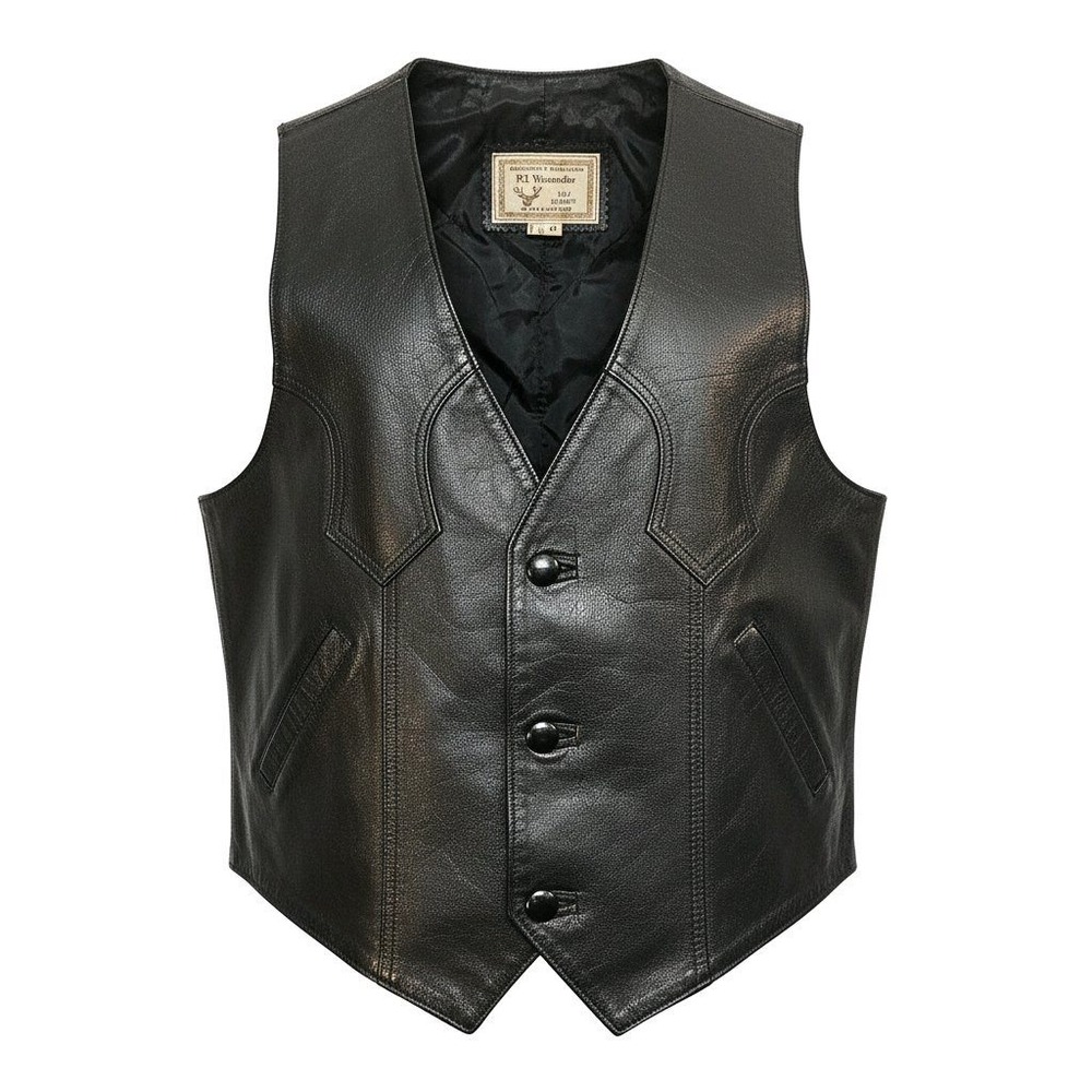 El Venado‎ Mens Black Genuine Leather Western Biker Vest Size 42 Made in Mexico
